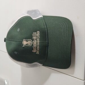 Hacienda Hills Golf and Country Club Trucker Hat Green White mesh flaws
